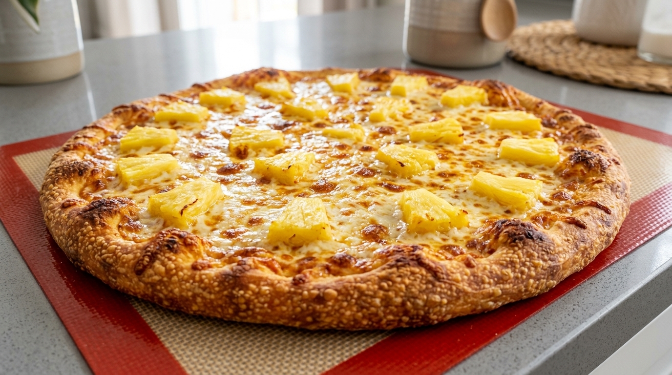 Hausgemachte süße Ananaspizza mit dickem, handwerklichem Boden