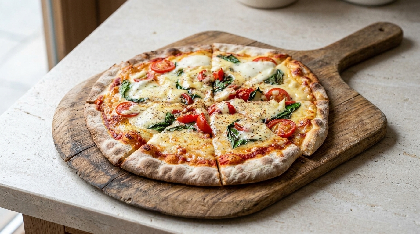 Klassische Pizza Margherita mit Kirschtomaten