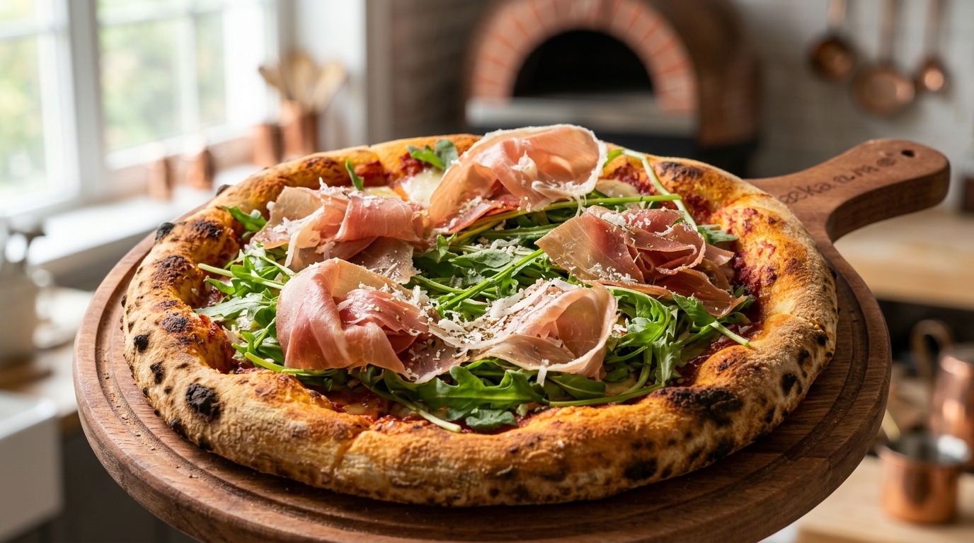 Authentische Pizza Prosciutto e Rucola (mit Parmaschinken und Rucola)