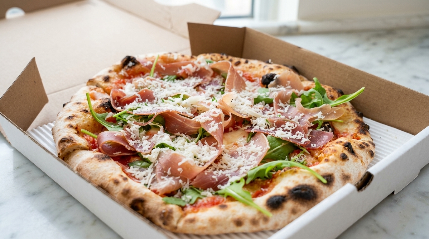 Pizza Prosciutto e Rucola (mit Landschinken und Rucola)