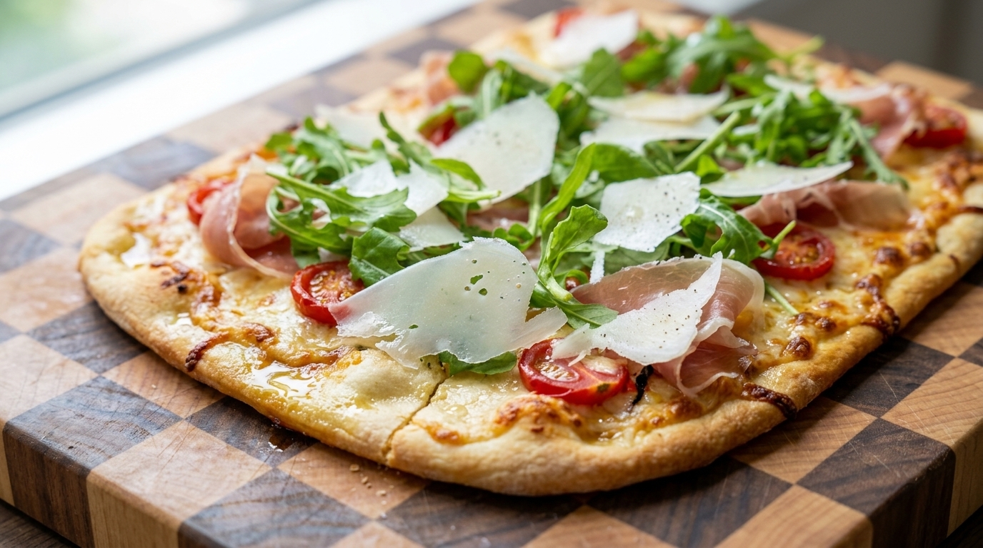 Italienische Sommerpizza mit Prosciutto und Rucola