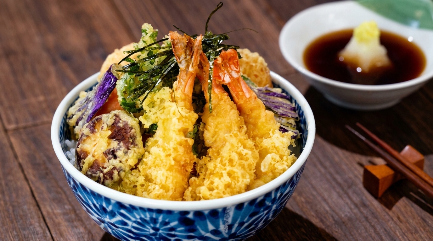 Klassische Japanische Tempura Don (Tempura-Reisschale)