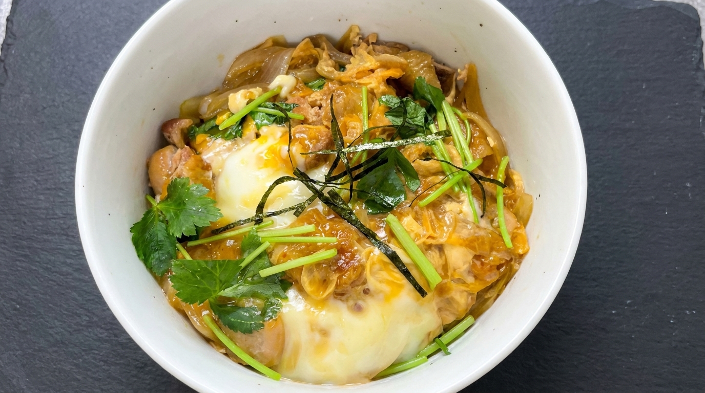 Klassisches Oyakodon (Japanische Hähnchen-Ei-Reisschale)