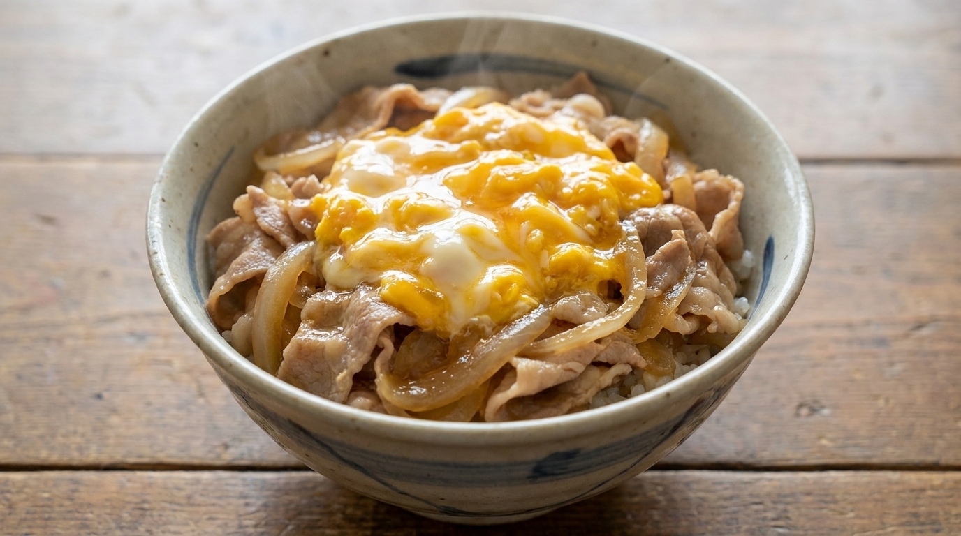 Tanindon (Japanische Reis-Bowl mit Schweinefleisch und Ei)