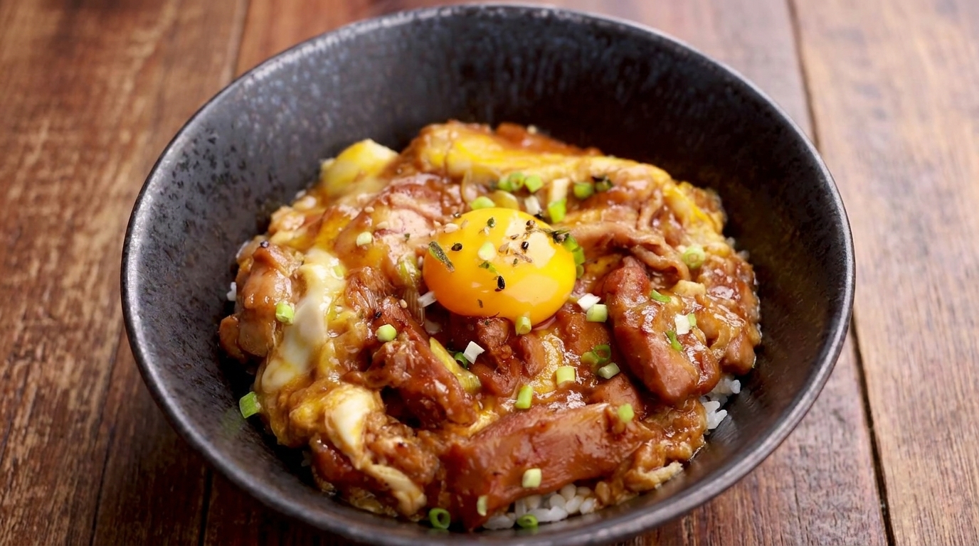 Japanisches Teriyaki Oyakodon (Hähnchen-Ei-Reisschüssel)