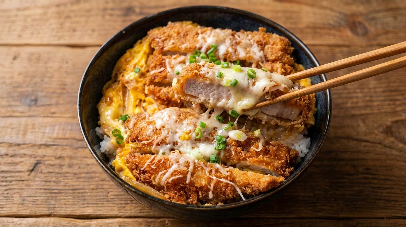 Katsudon mit Käse und Rührei