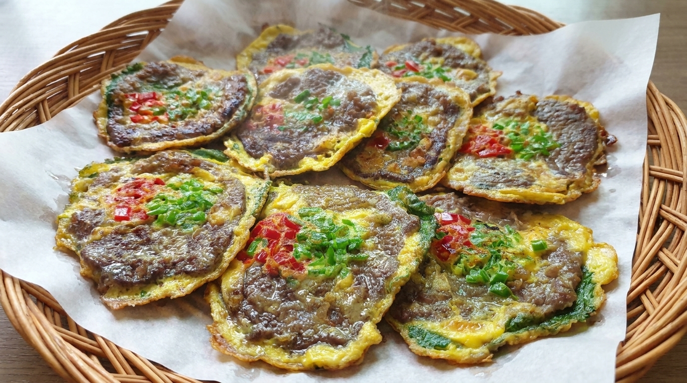 Koreanische Perillablätter mit Rindfleisch (Ggaennip-jeon)