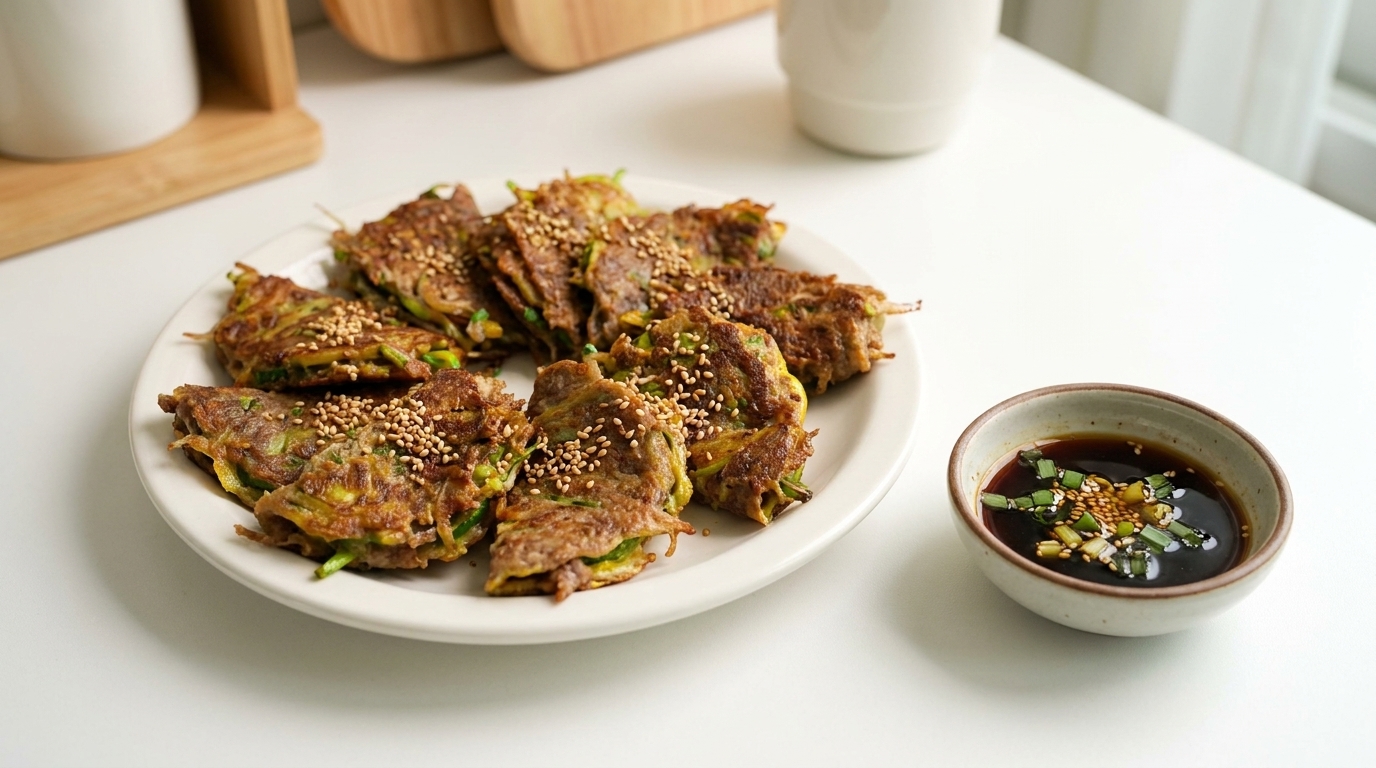Herzhafte koreanische Rindfleisch-Zucchini-Pfannkuchen