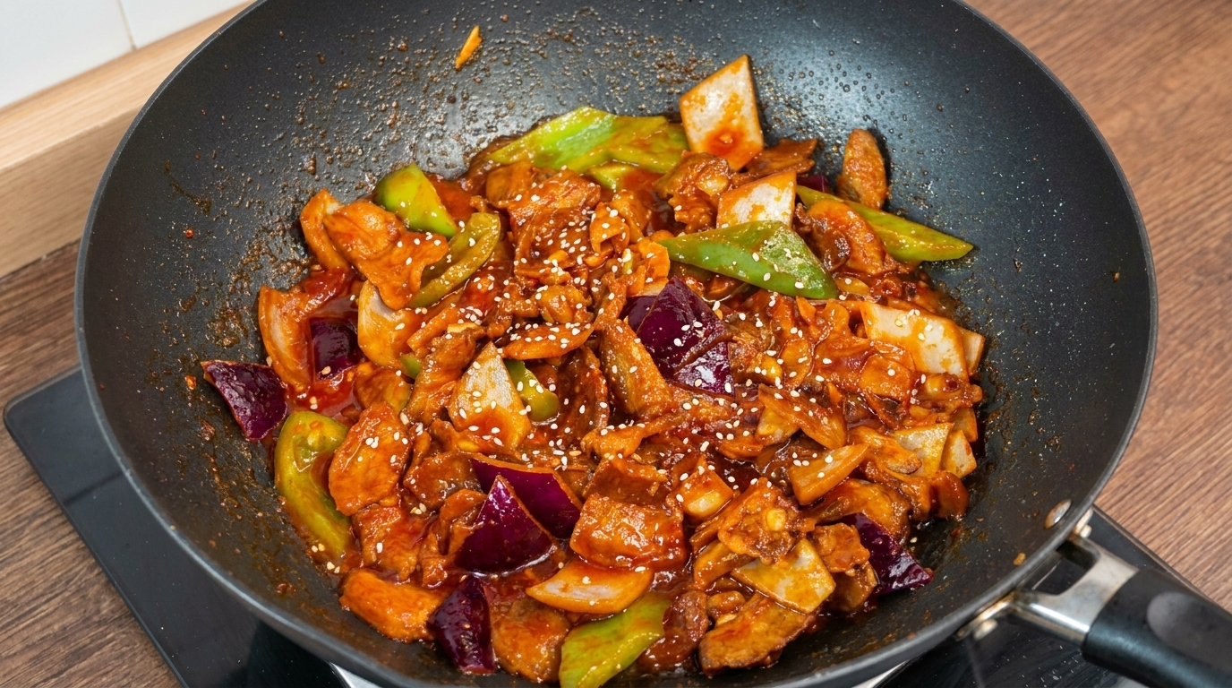 Koreanisch gebratener Schweinebauch (Jeyuk Bokkeum)