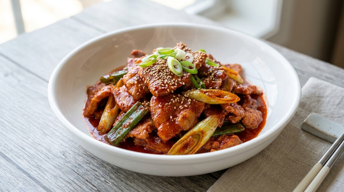 Koreanisch gewürztes Pfannenfleisch (Jeyuk Bokkeum)