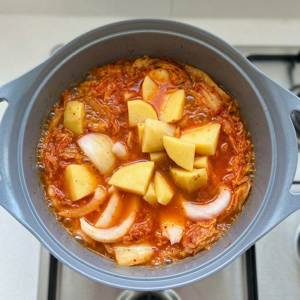 Sojasauce und Chilipulver werden zum Würzen in den Eintopf gegeben.