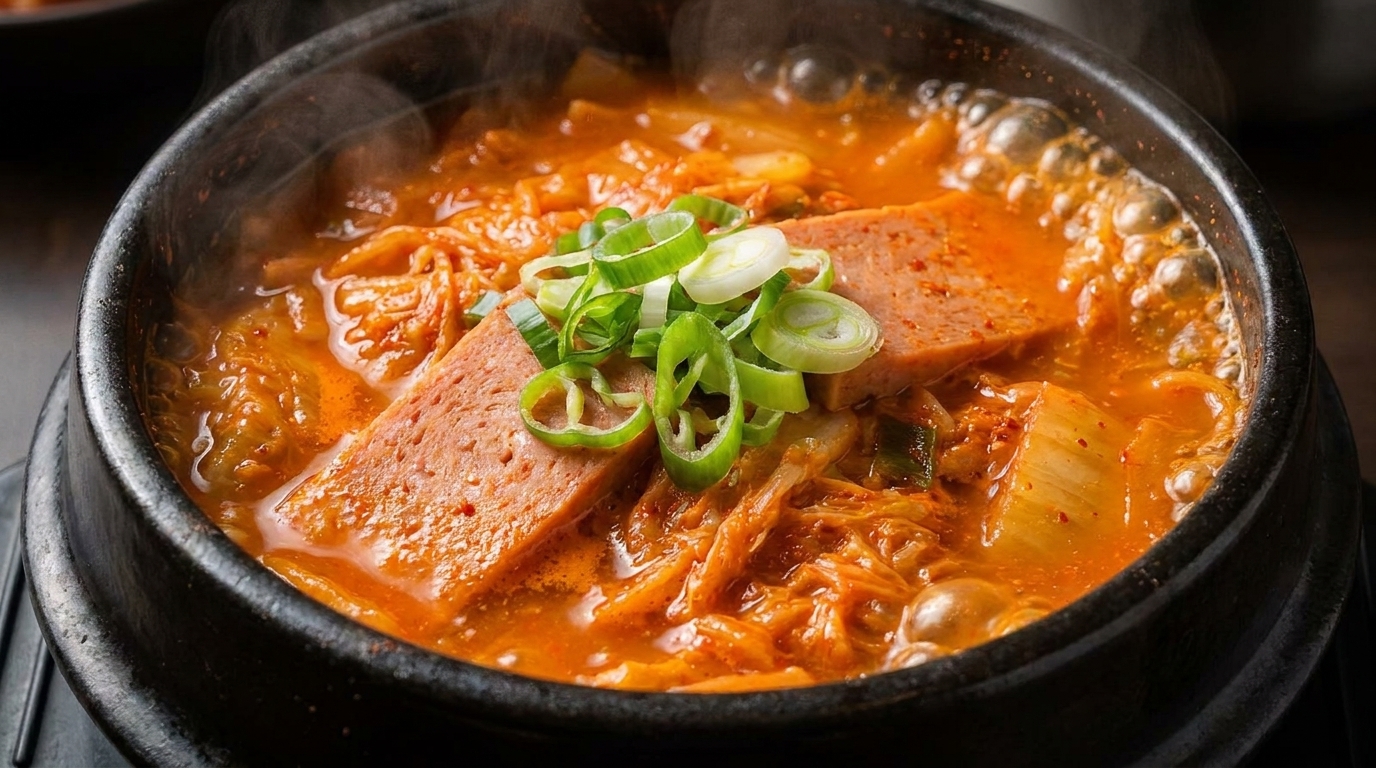 Würziger Kimchi-Eintopf mit Frühstücksfleisch (Kimchi Jjigae-Stil)
