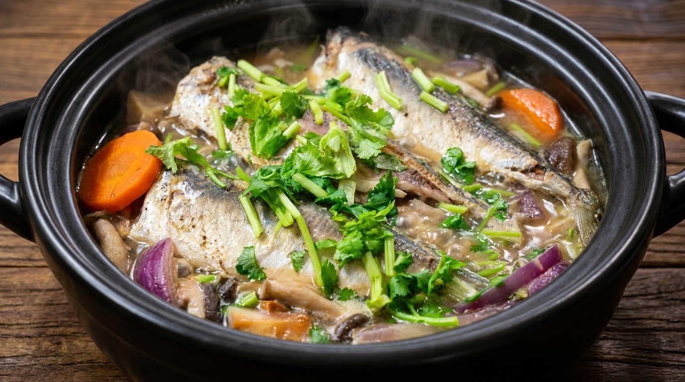 Nährstoffreiche Makrelen-Gemüse-Miso-Suppe