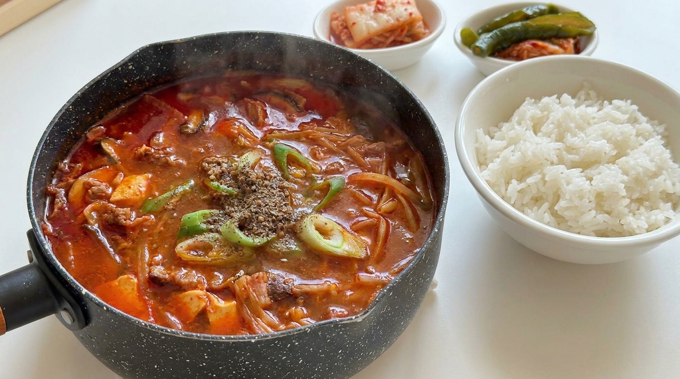 Koreanischer Rindfleisch-Doenjang-Eintopf (Doenjang-jjigae)