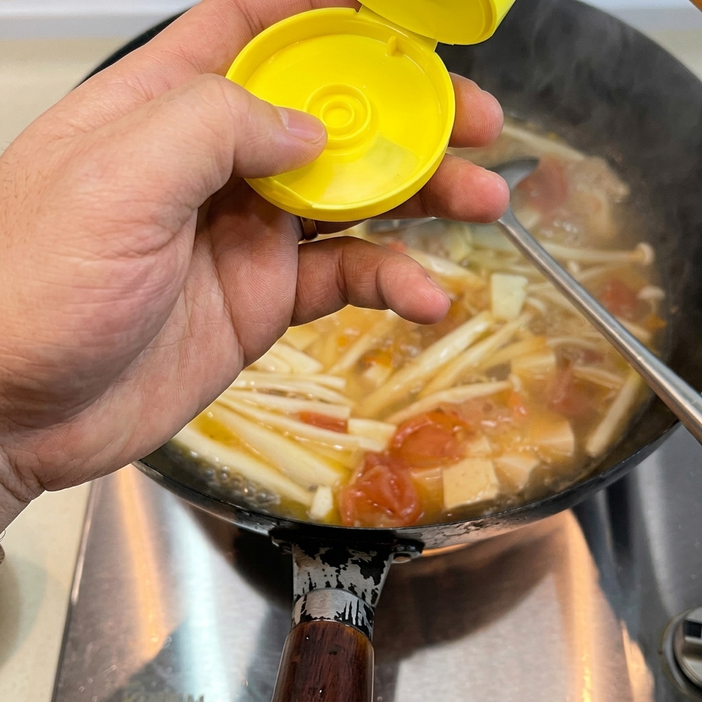 Ein Löffel voll weißem Schmalz schmilzt in einem heißen Wok zu einer schimmernden Flüssigkeit.