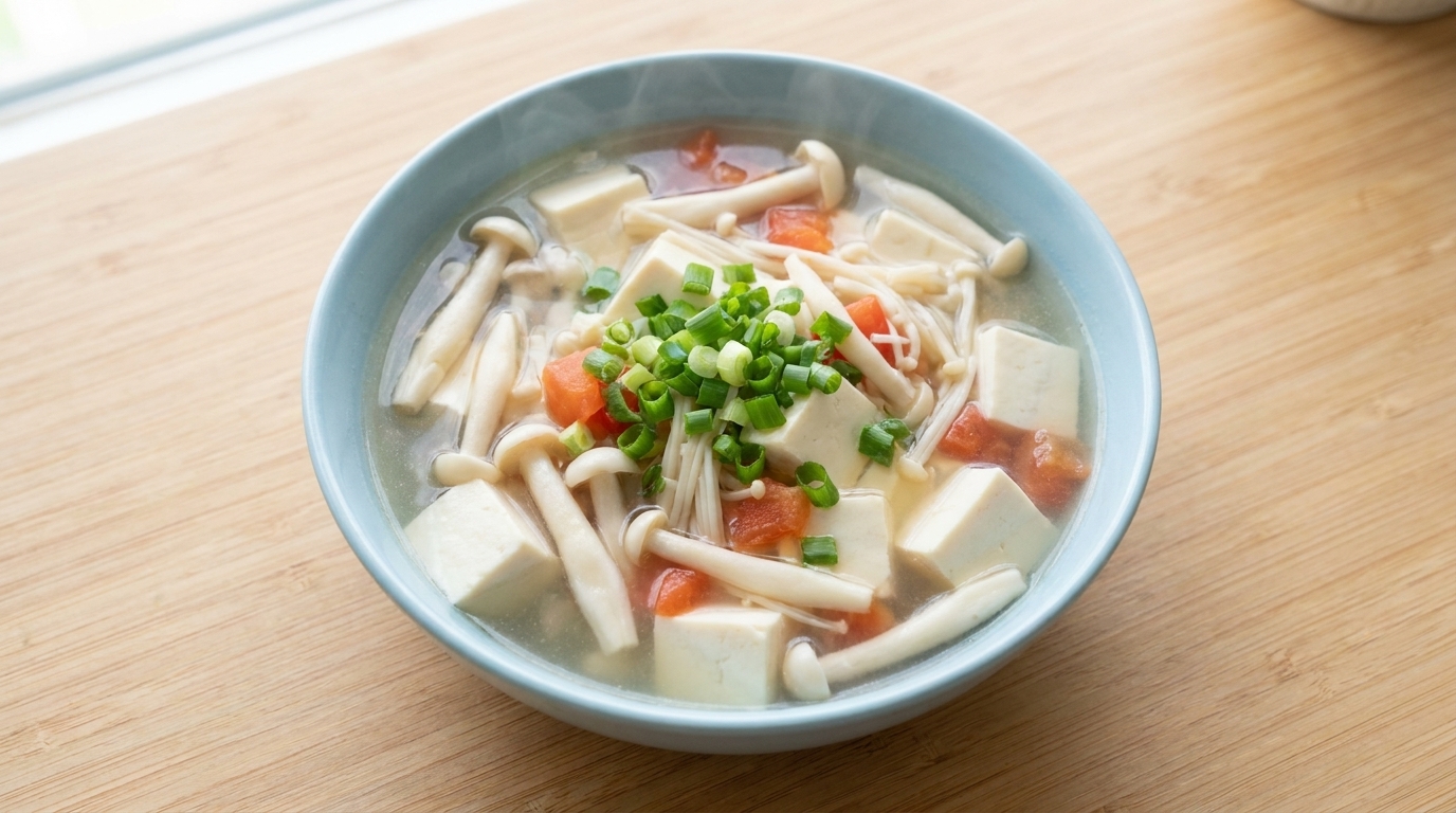 Gesunde Meeresfrüchte-Pilz-Tofu-Suppe