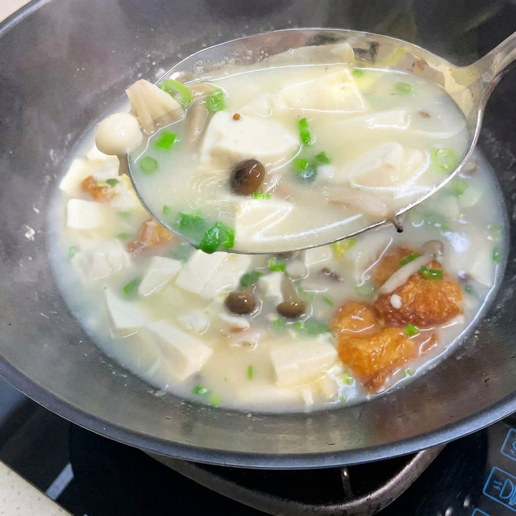Speiseöl glänzt, während es in einen heißen, leeren Wok gegossen wird.