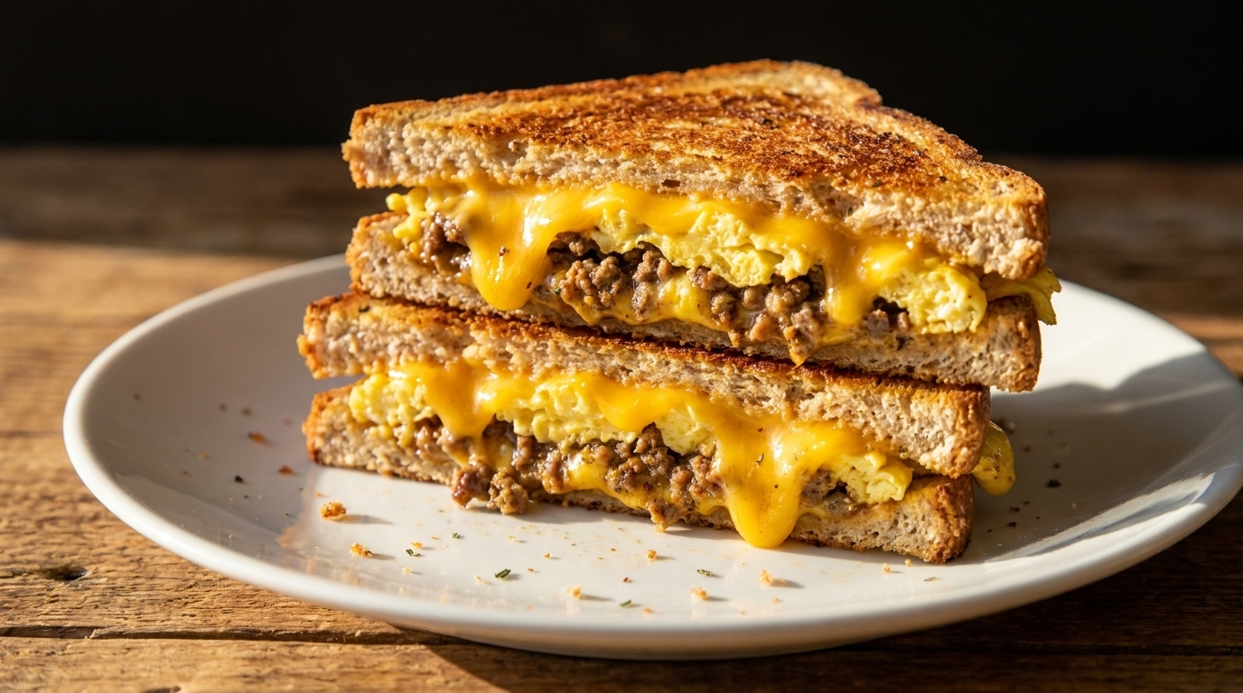 Hongkong-Style Frühstückstoast mit Rindfleisch und Cheddar