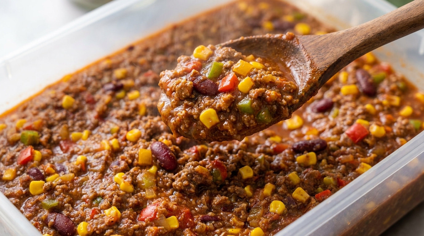 Herzhafte mexikanische Fleischsauce mit Bohnen und Mais
