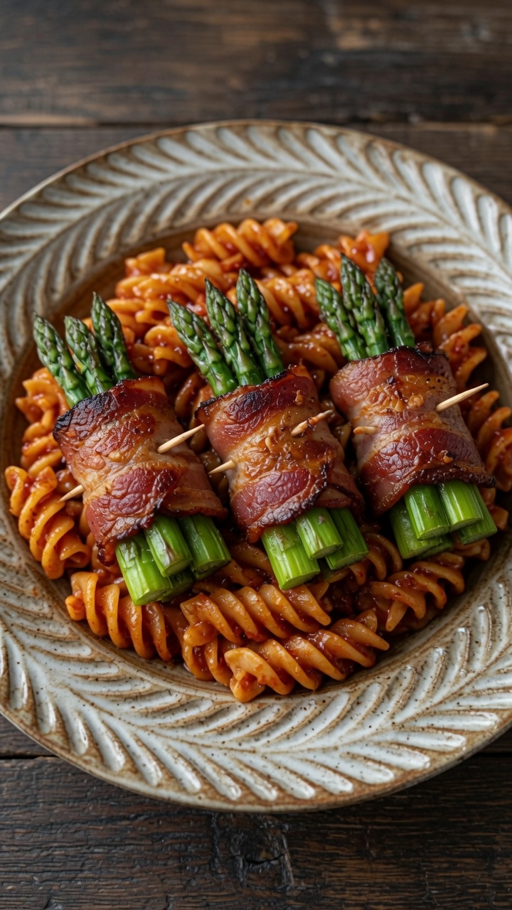 Spaghetti mit Spargel-Speck-Röllchen
