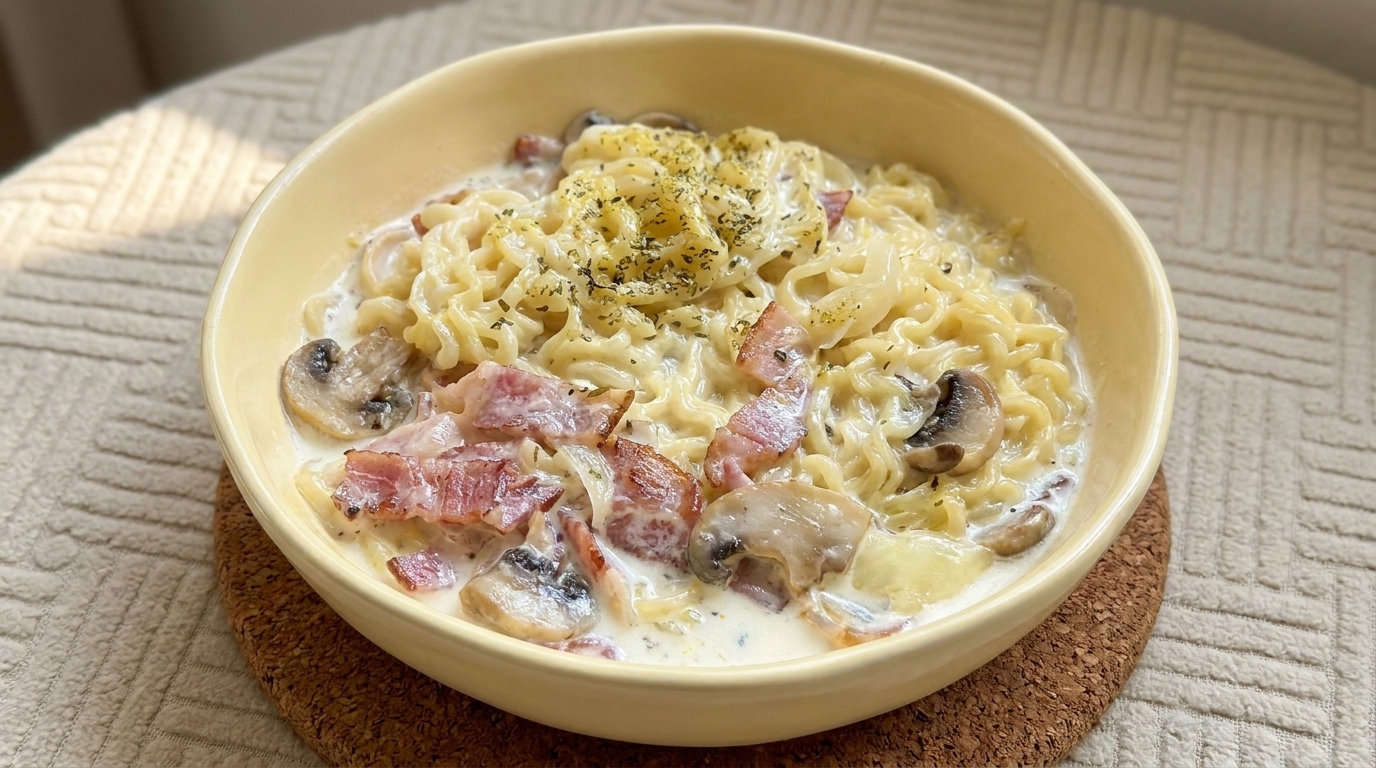 Cremige Champignon-Bacon-Ramen