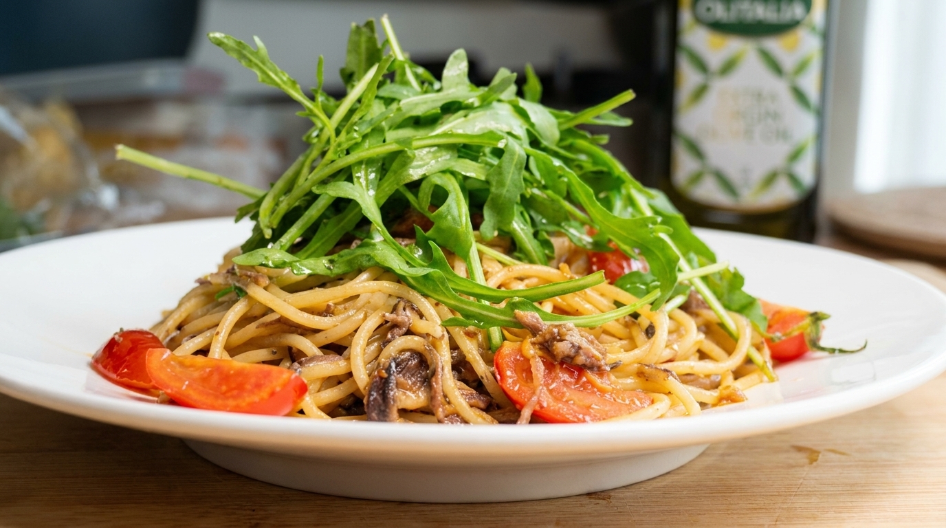 Schnelle Sardellen-Spaghetti mit karamellisierten Zwiebeln