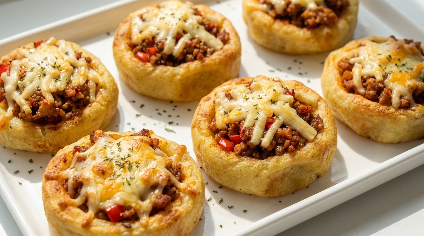 Herzhafte Kartoffel-Hähnchen-Törtchen mit Käse