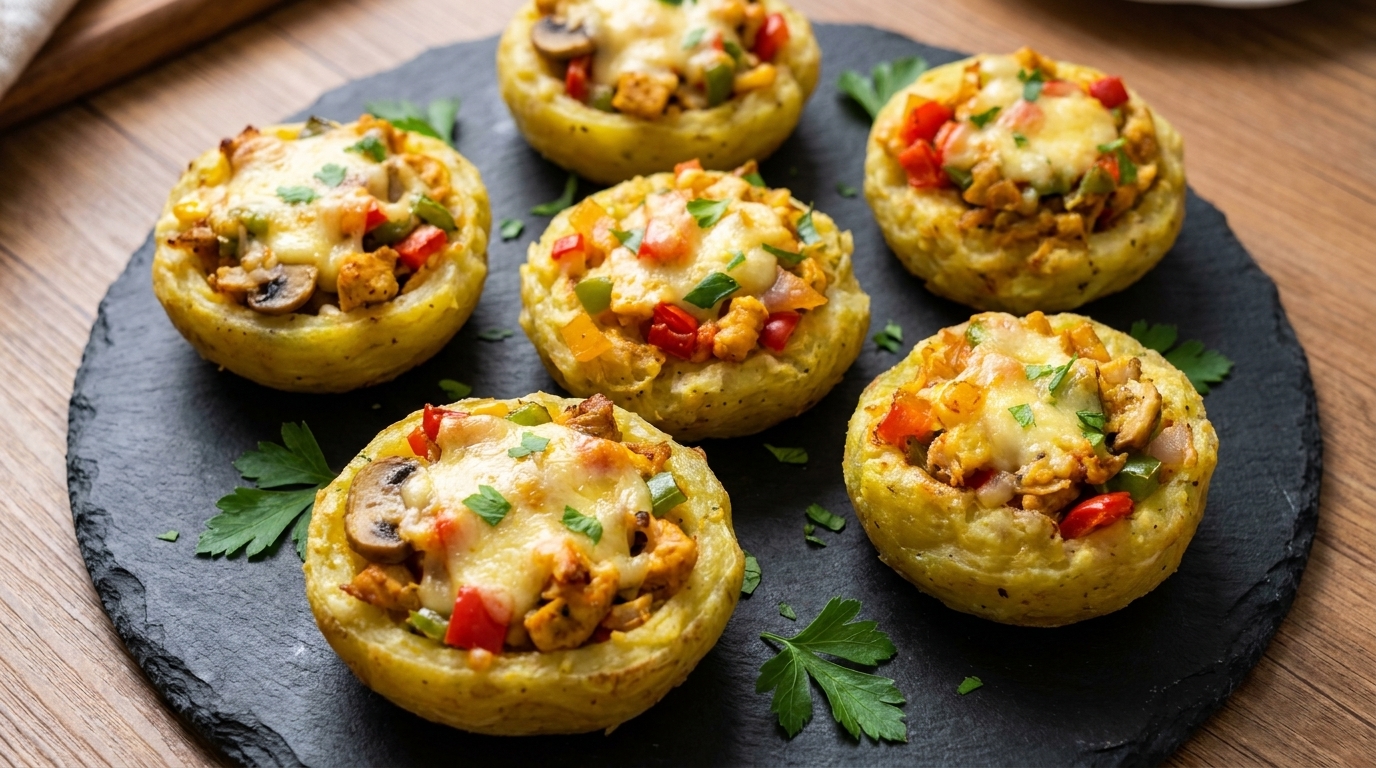 Herzhafte Hähnchen-Käse-Kartoffeltörtchen