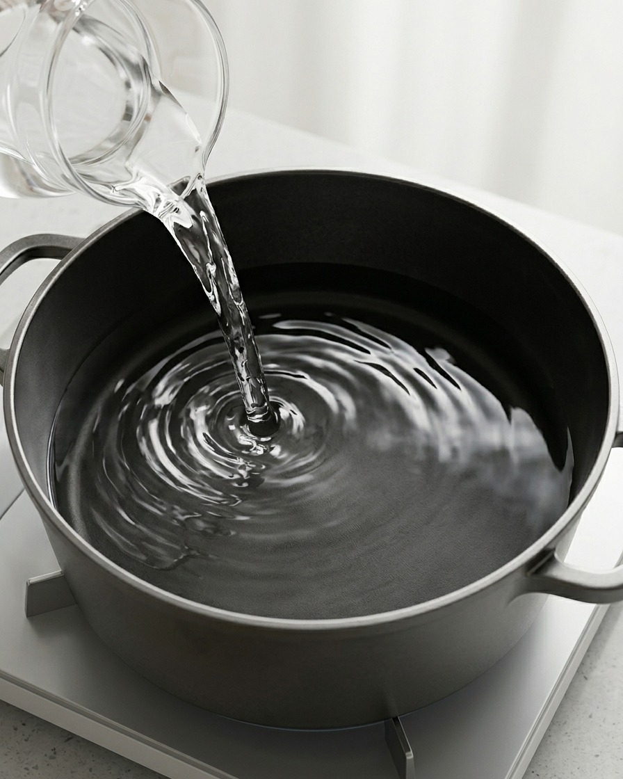 Große Rigatoni kochen in einem Topf mit Wasser.
