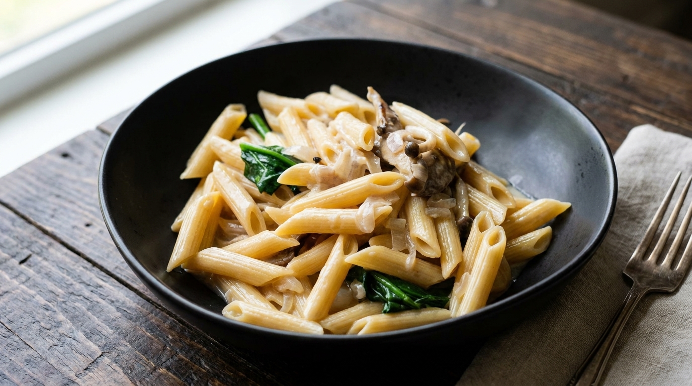 Cremige One-Pot-Penne mit Pilzen