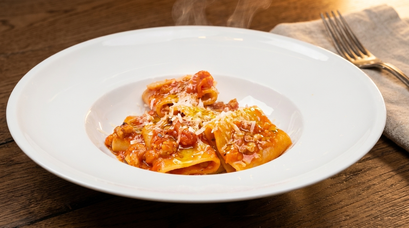 Klassische Paccheri mit Tomaten-Hackfleischsauce