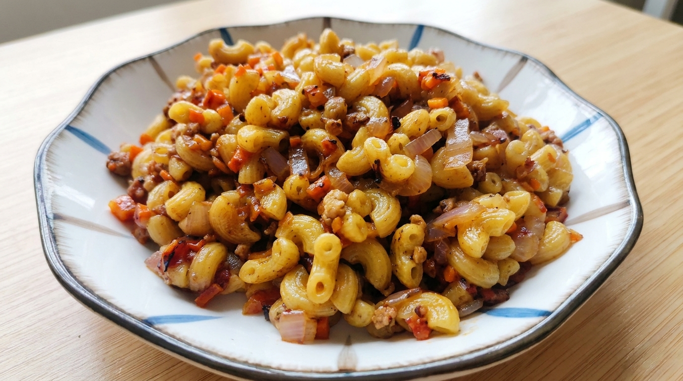 Herzhafte Makkaroni-Pfanne mit schwarzem Pfeffer