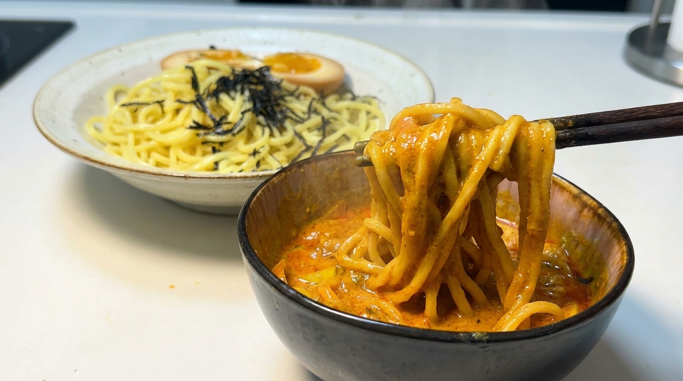 Japanisches Curry-Tsukemen (Dipp-Nudeln)
