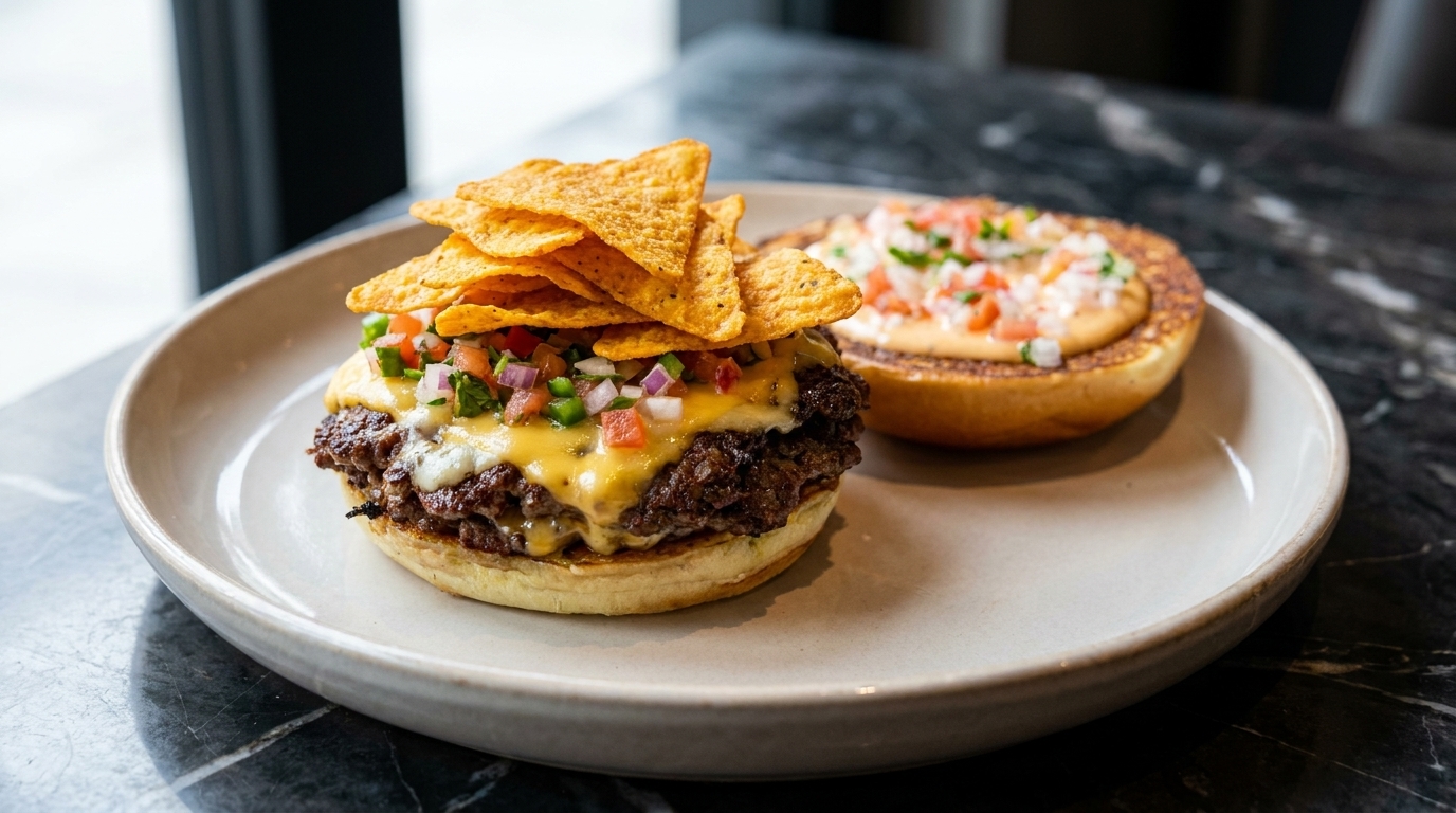 Mexikanischer Smash Burger mit rauchiger Chili-Salsa