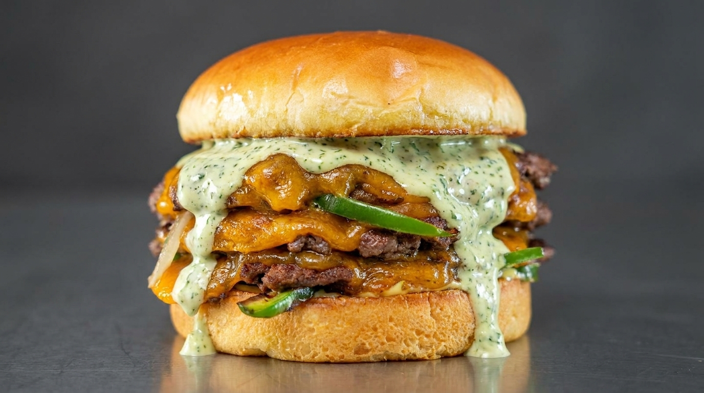 Jalapeño Smash Burger mit cremiger grüner Kräutersauce
