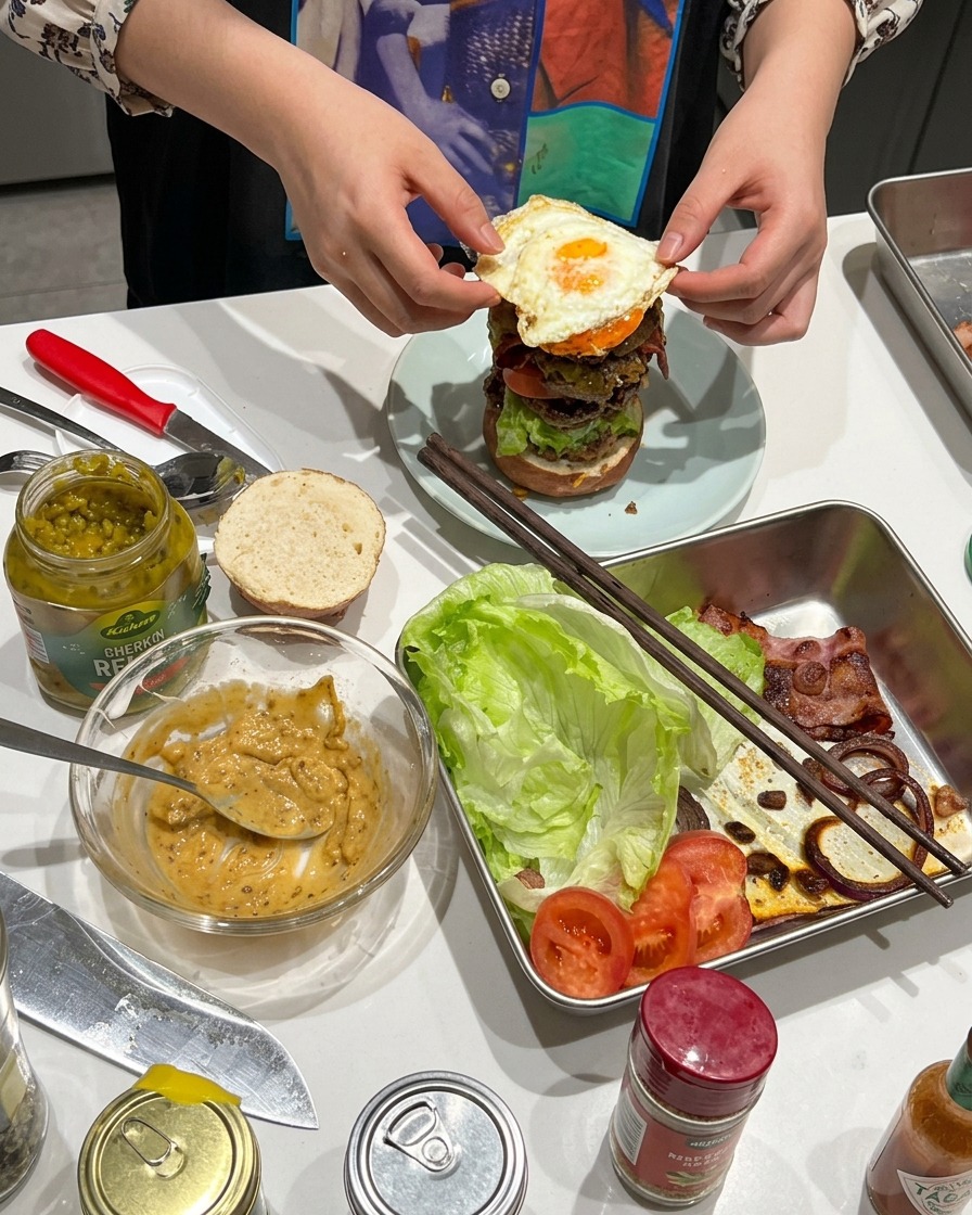 Ein perfekt gebratenes Spiegelei krönt den Burger.