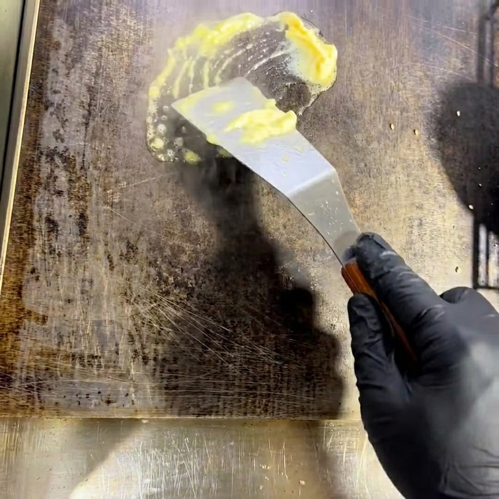 Goldbraun getoastete Burgerbrötchen liegen auf einem Gitter, nachdem sie mit Butter gegrillt wurden.