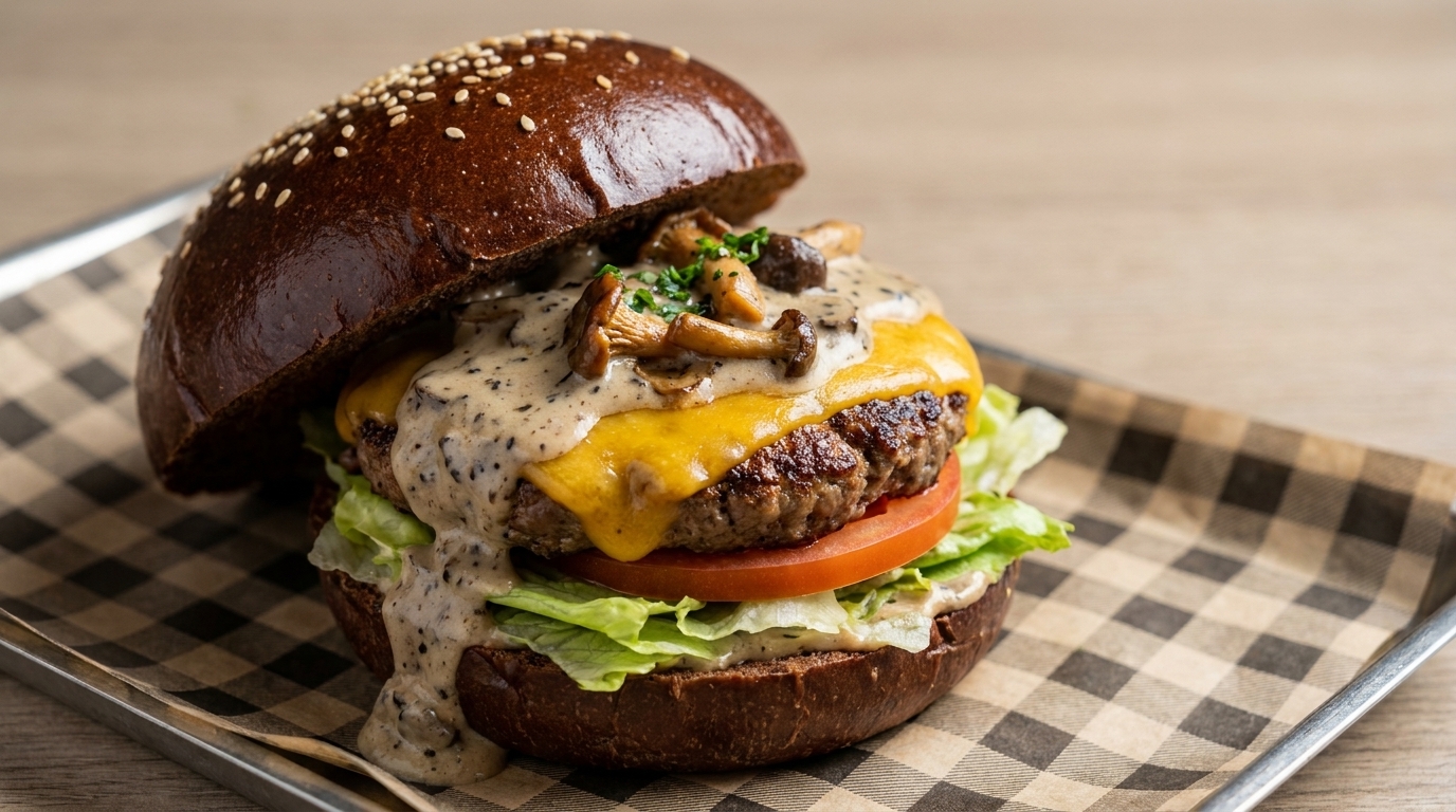 Gourmet Trüffel-Pilz-Burger mit Kakaobun