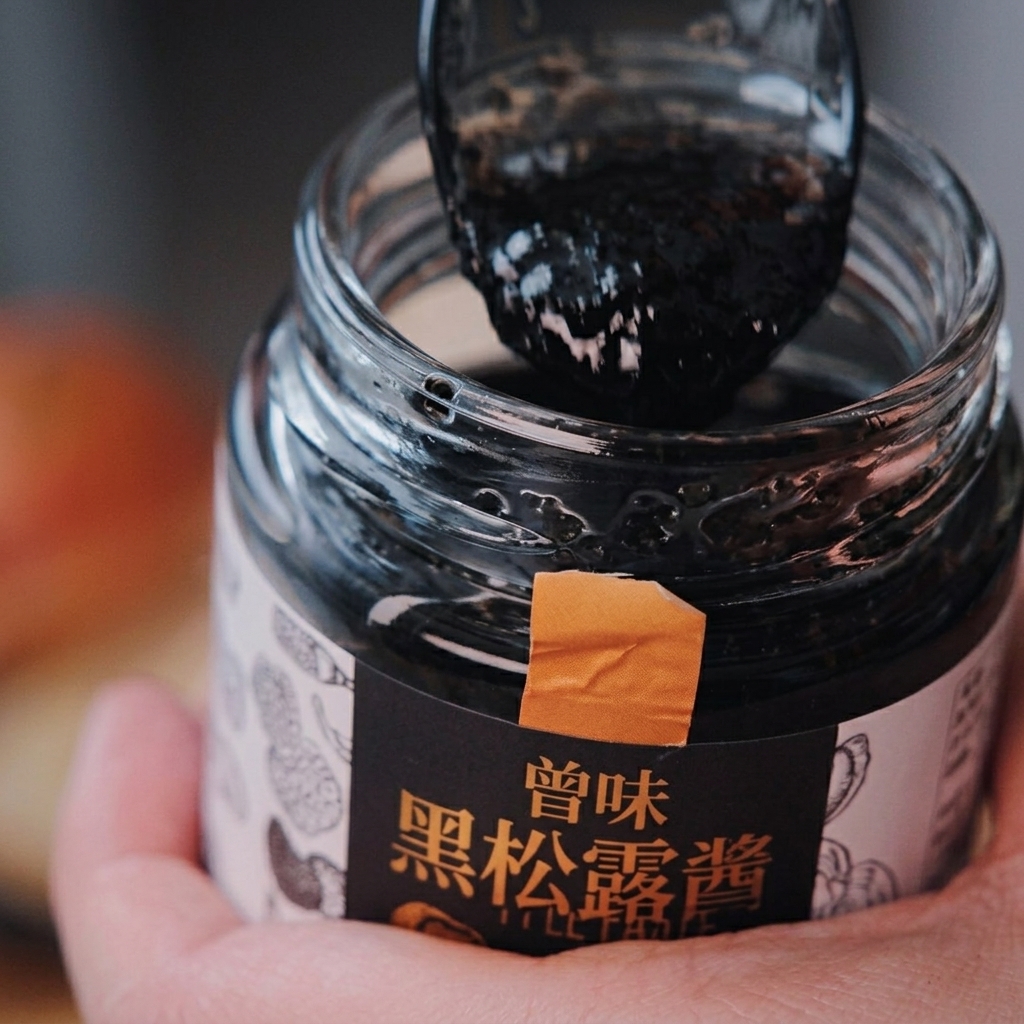Trüffelmark wird unter die Sauce gerührt, bis die Farbe einheitlich ist.