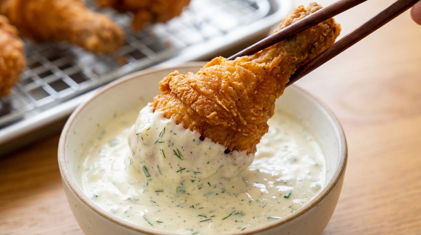 Knuspriges Fried Chicken mit Joghurt-Zwiebel-Dip