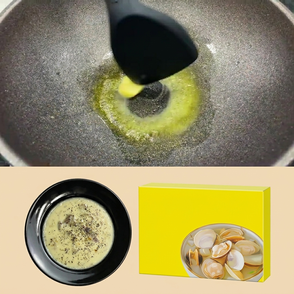 Fein gehackte Zwiebeln und Knoblauch braten in einer Pfanne mit geschmolzener Butter.