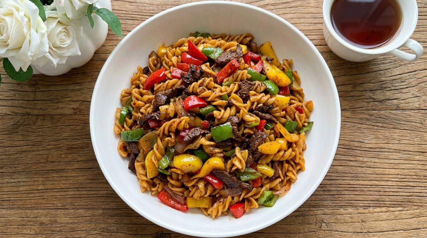 Black-Pepper-Rindfleisch mit Fusilli