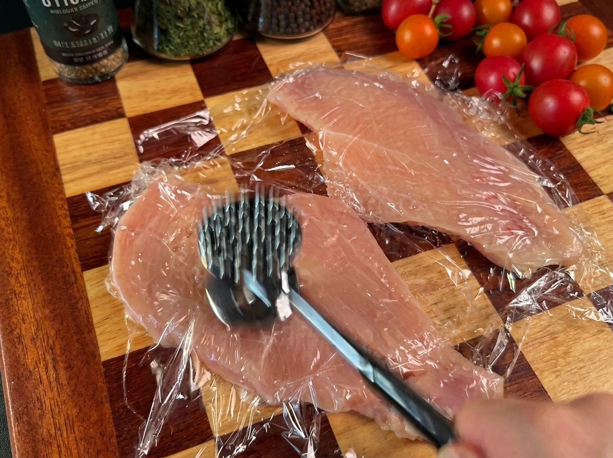 Drei flache Schalen mit Mehl, verquirlten Eiern und Semmelbröseln.