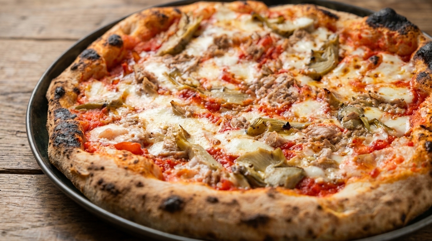 Artisane Artischocken-Thunfisch-Pizza (Pizza con Carciofi e Tonno)