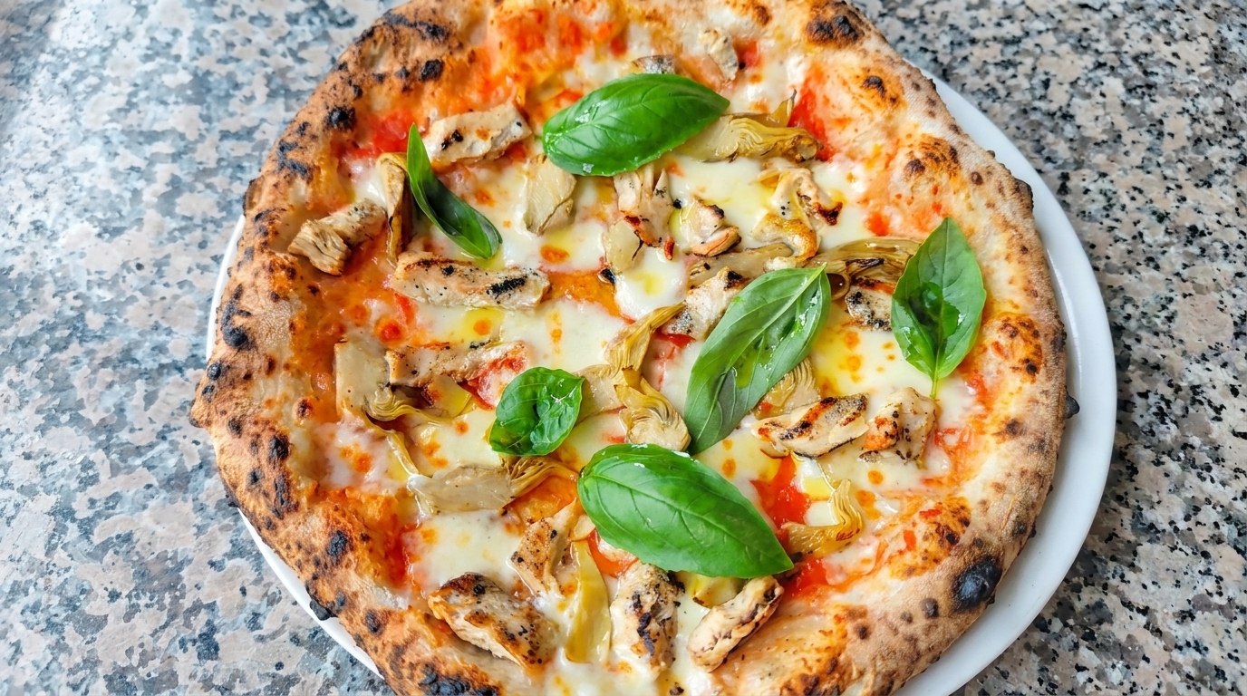 Artischocken-Hähnchen-Pizza