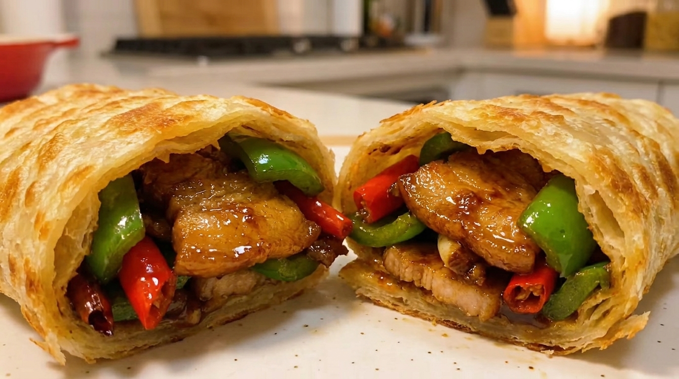 Scharfer Schweinebauch-Pfannkuchen-Wrap