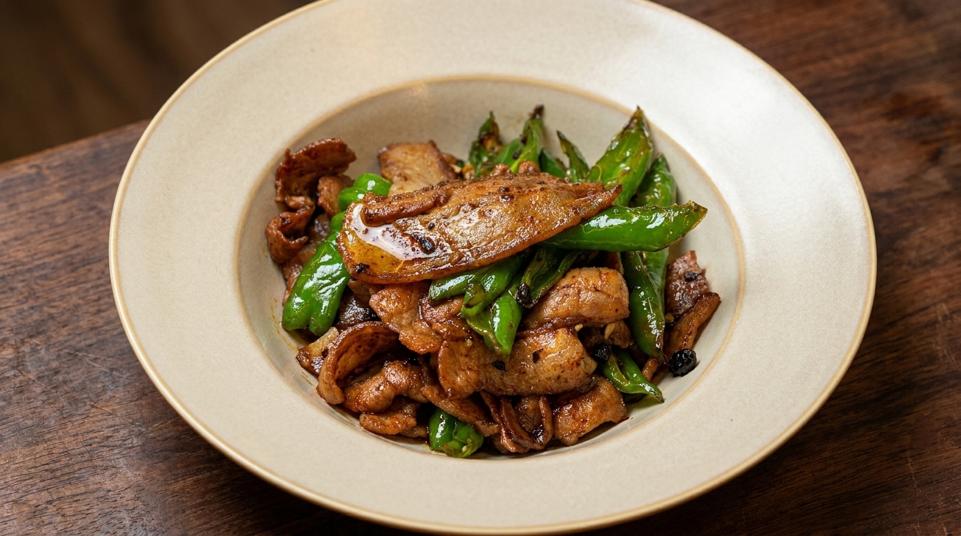 Würzige Schweinebauch-Pfanne mit fermentierten schwarzen Bohnen