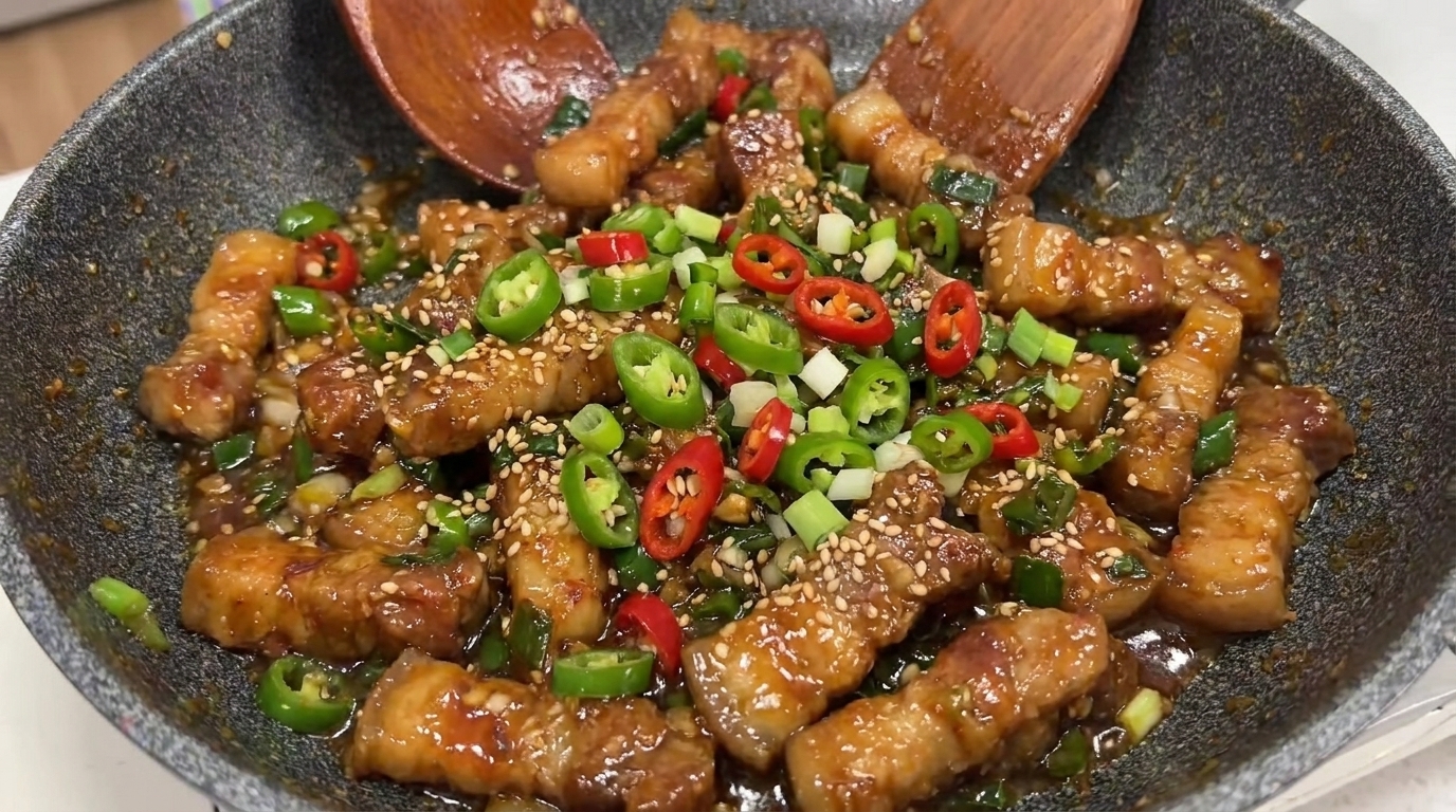 Koreanischer Schweinebauch mit Doenjang (Dwaeji-gogi Doenjang-bokkeum)