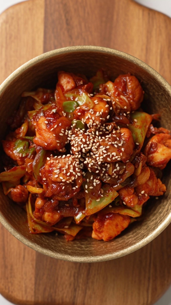 Authentisches koreanisches Dak-galbi (Scharfes Pfannenhähnchen)
