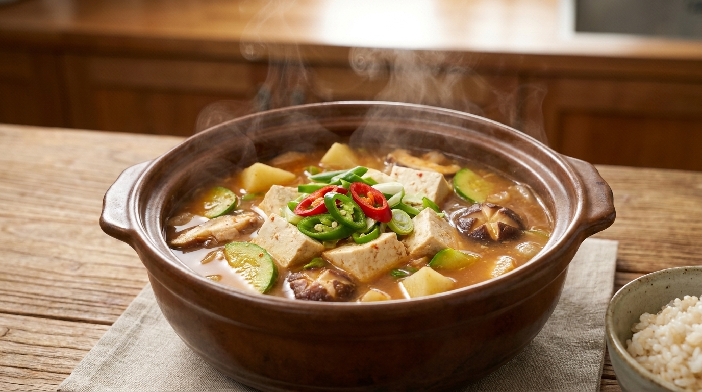 Traditionelles koreanisches Doenjang-jjigae (Sojabohnenpasten-Eintopf)